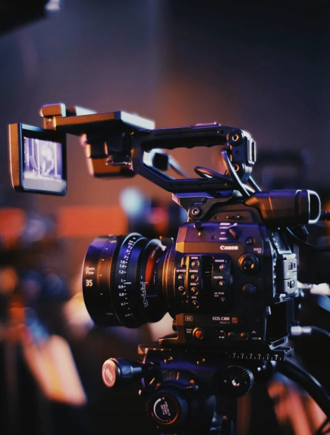Studio camera on pedestal